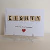 80th Birthday scrabble  greetings card