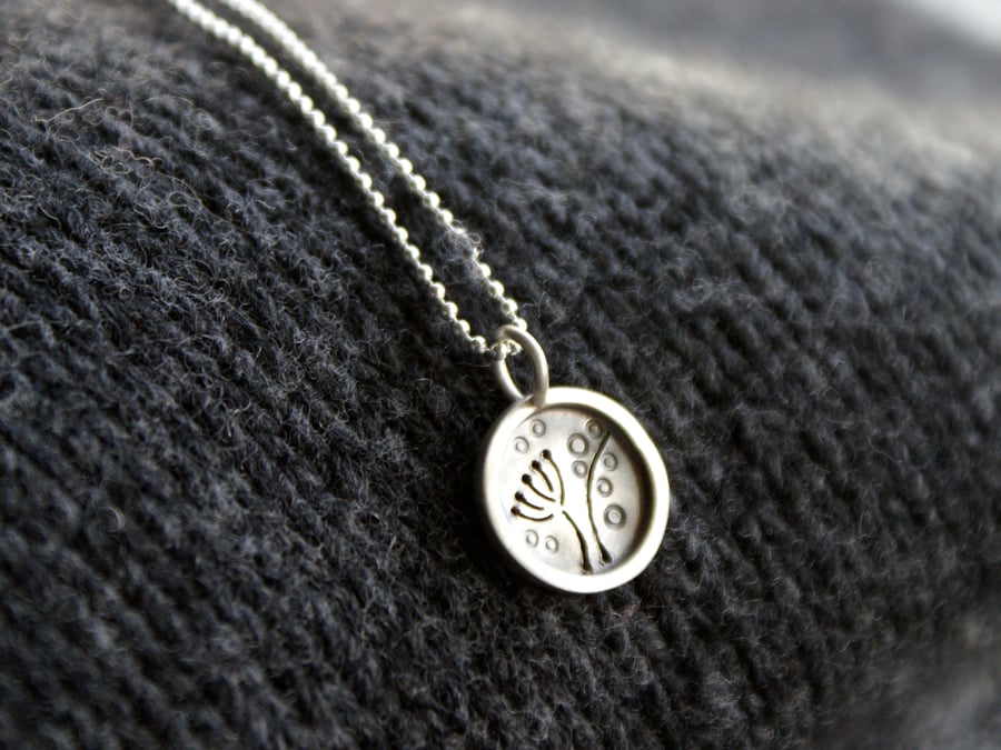 SALE 25% OFF Tiny silver seed head pendant 