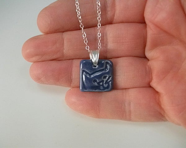 SALE Ceramic cat pendant  necklace sterling silver chain