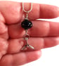 Black Lampwork Glass Necklace - Silver Whale or Mermaid Tail Pendant - Image 2