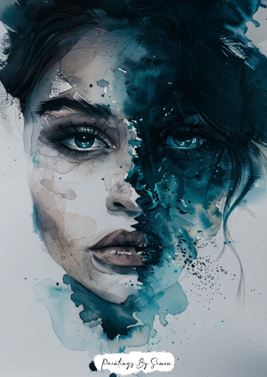 Ethereal Woman Watercolor, Portrait Painting Print 5"x7" on Matte Paper