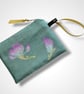Sage Green Linen Magnolias Zip-Up Pouch