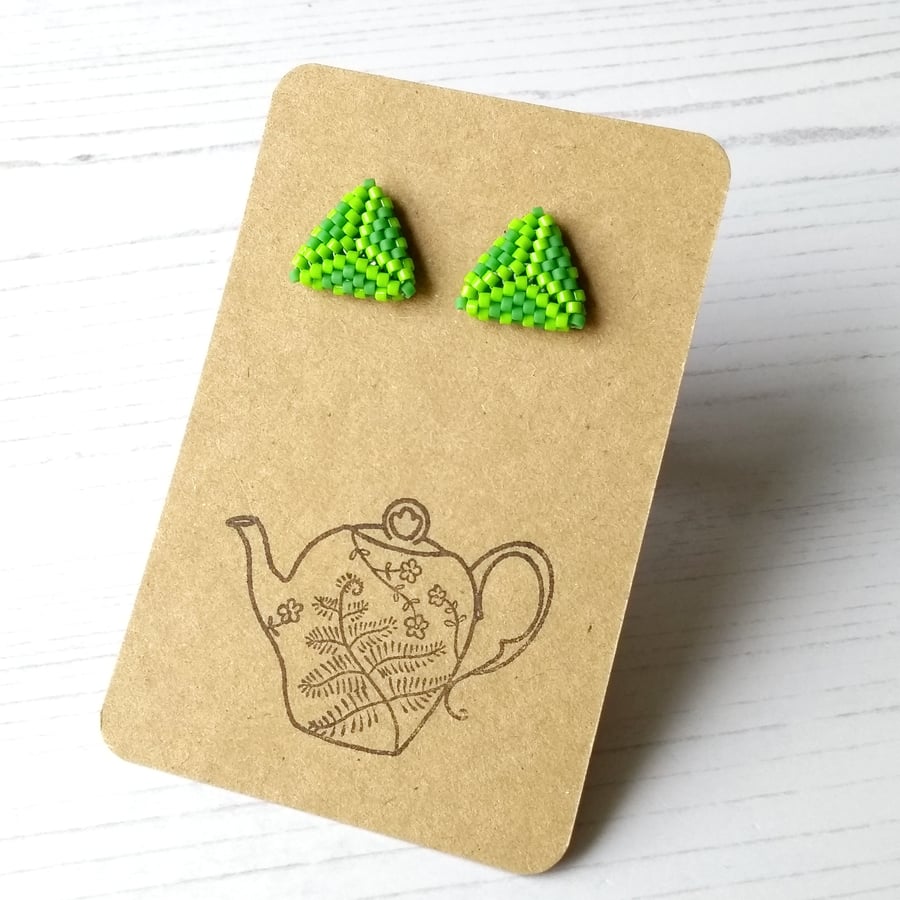 Geometric Stud Earrings in Lime Green