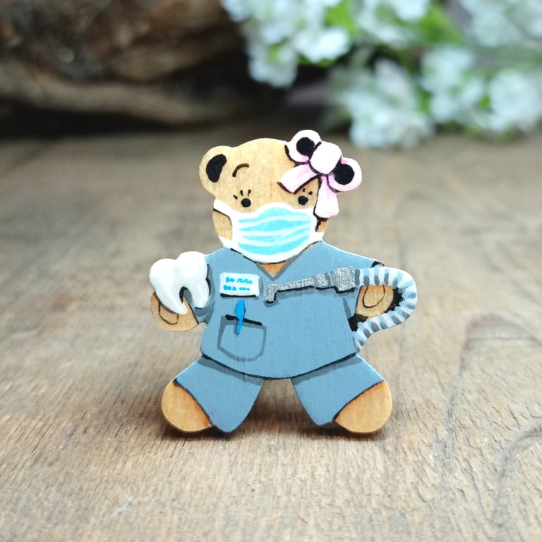 Dental Nurse Badge, Handmade Dentist Bear Pin, Dentist Brooch Graduation Gift