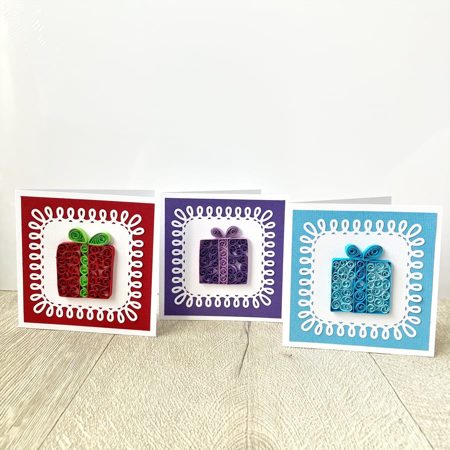 Christmas card - Set of 3 - quilled gift, choice of colours