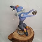 Handmade blue hare soft sculpture collectable