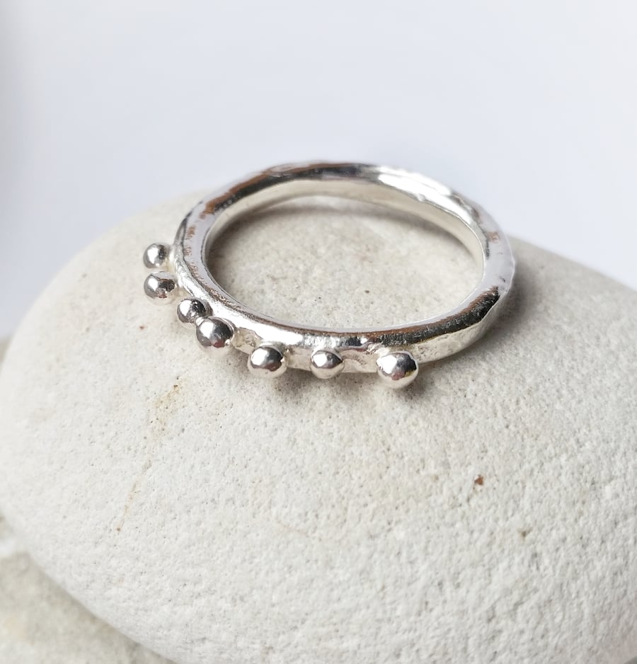 Quirky Unusual Organic Feel Silver ring with seed balls