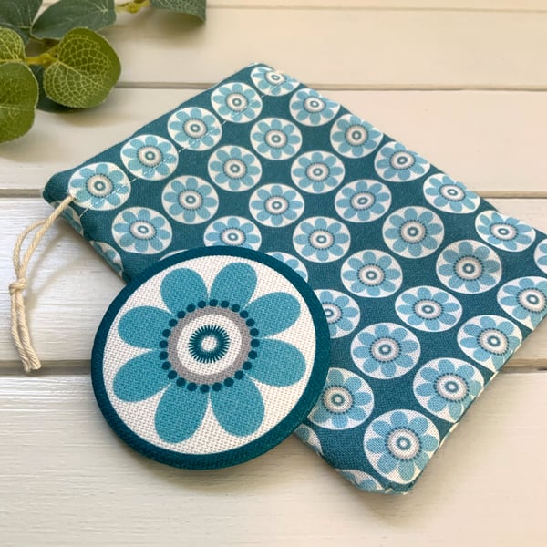 Blue Daisy Fabric Pocket Mirror