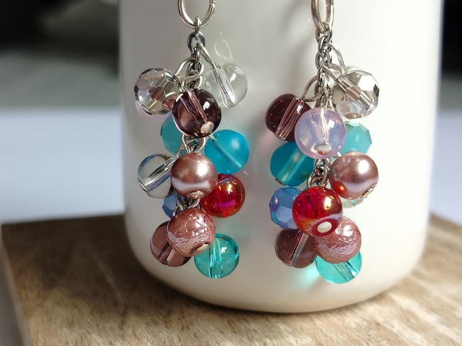 Confetti Multi Colour Dangle Cluster Earrings