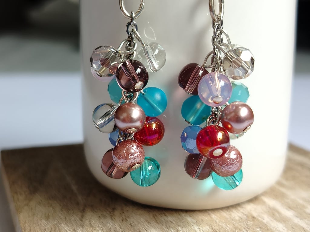 Confetti Multi Colour Dangle Cluster Earrings