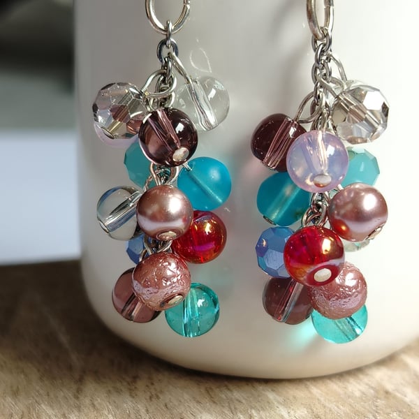 Confetti Multi Colour Dangle Cluster Earrings