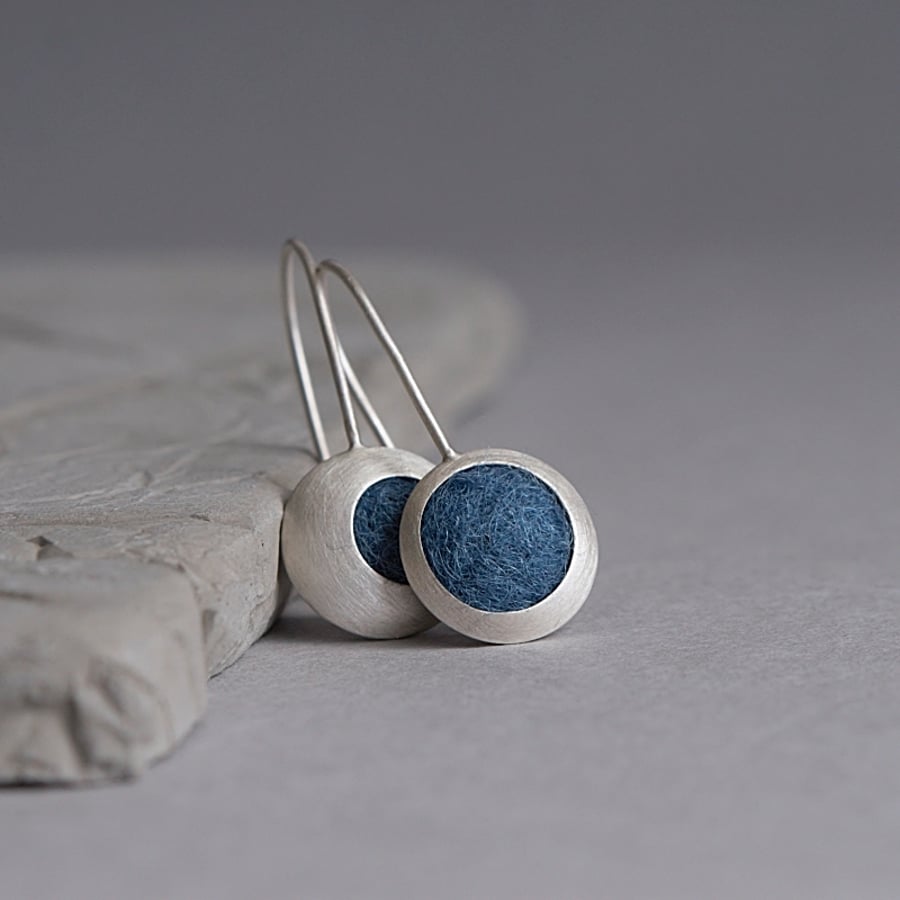 Blue Disc Sterling Silver Drop Earrings