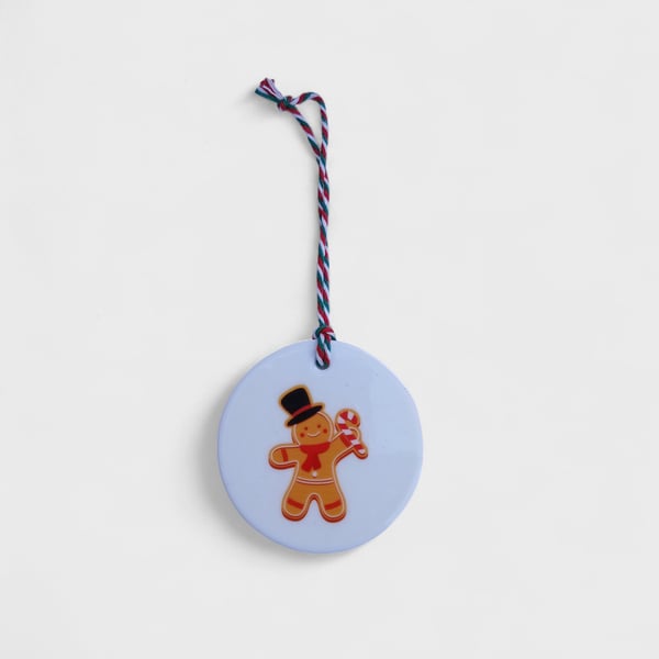 Gingerbread Man Round Ceramic Christmas Decoration Tree Ornament