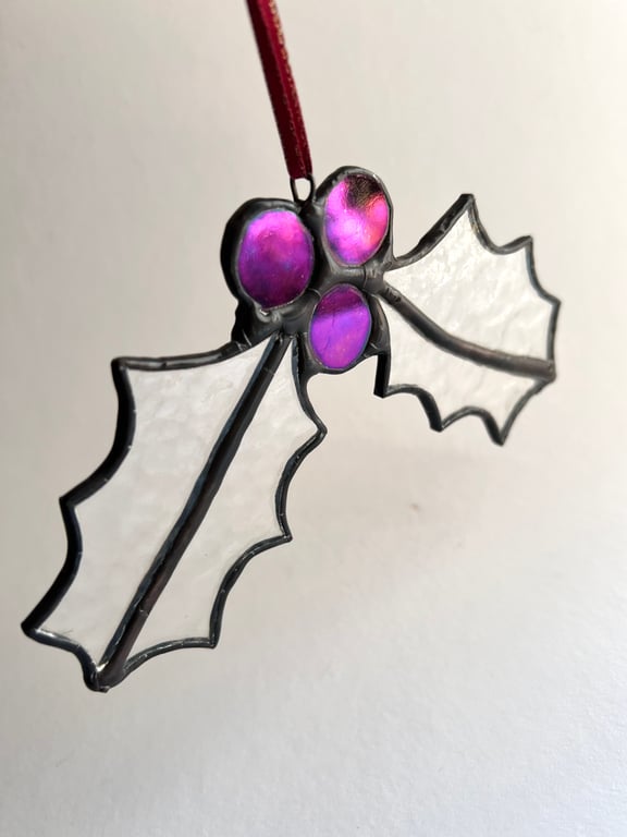 Clear stained glass holly decoration - Perfectly Imperfect