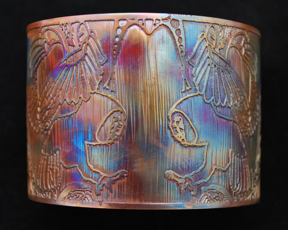 Etched Copper Owl Cuff - large size