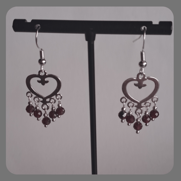 Beautiful Garnet and Sterling Silver Heart Chandelier Earrings.