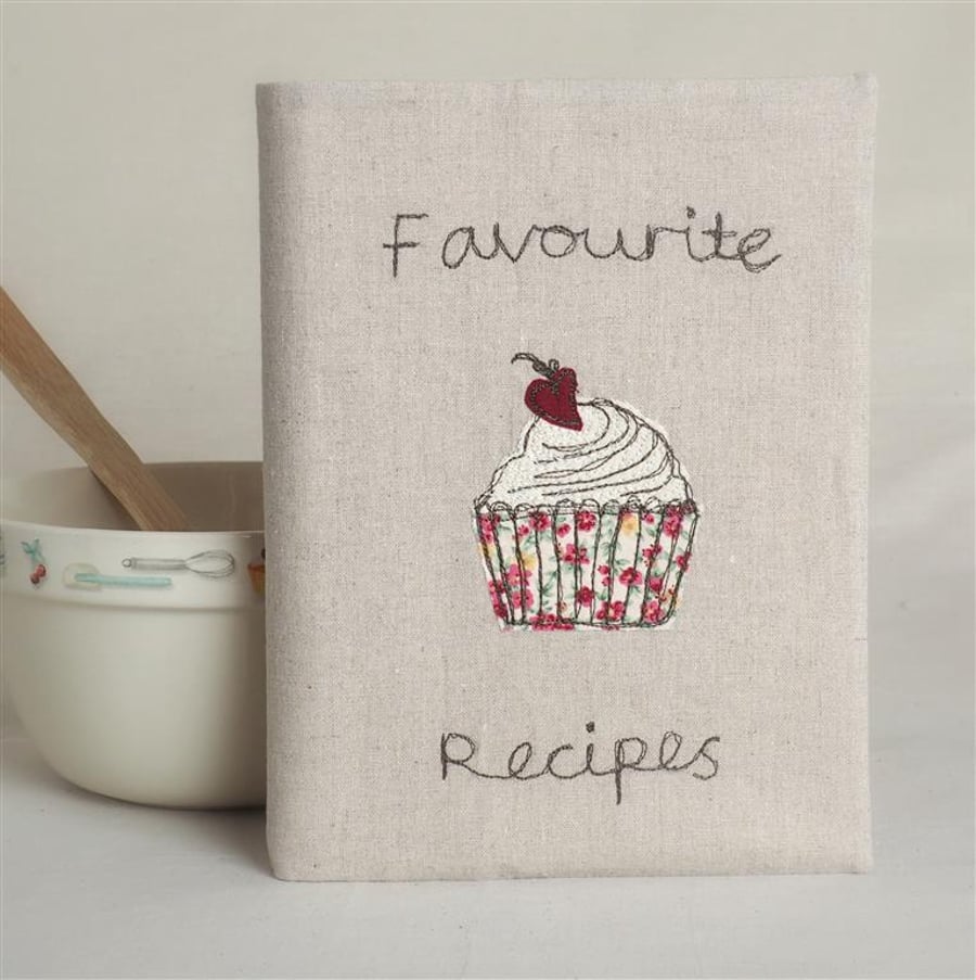Recipe Notebook A5 in Linen Freehand Machine Embroidered 