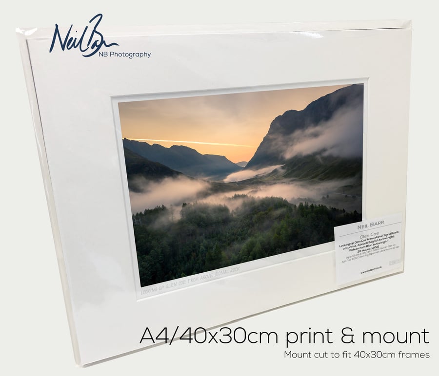 Aonach Eagach Ridge, Bidean nam Bian and Glen Coe - A4 (40x30cm) Unframed Print