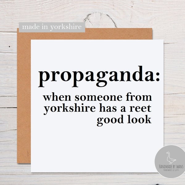 Funny Yorkshire card, Propaganda card, Yorkshire birthday card, yorkshire slang 