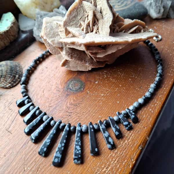 Snowflake Obsidian Layout Bar Necklace