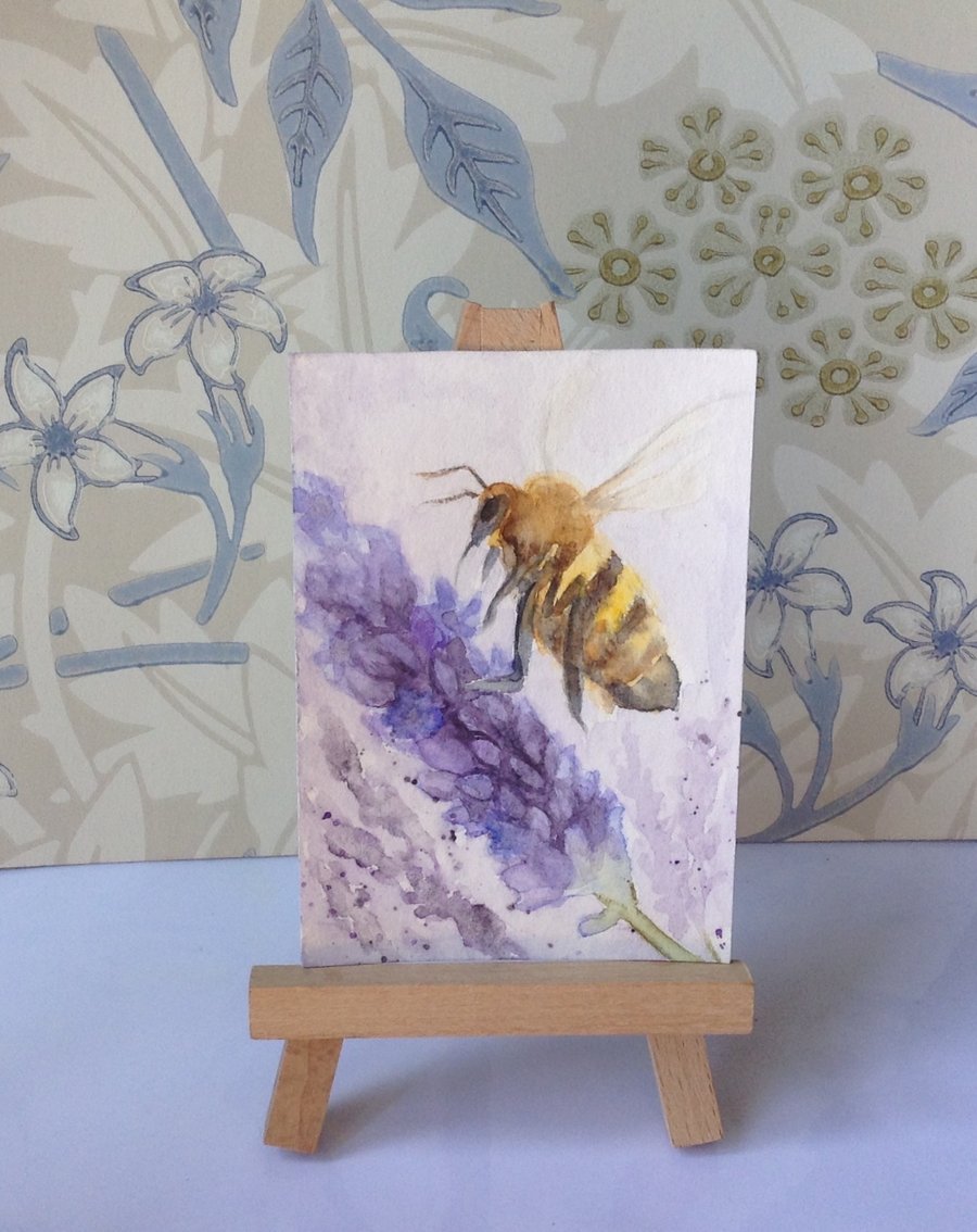 Bee on Lavender Aceo