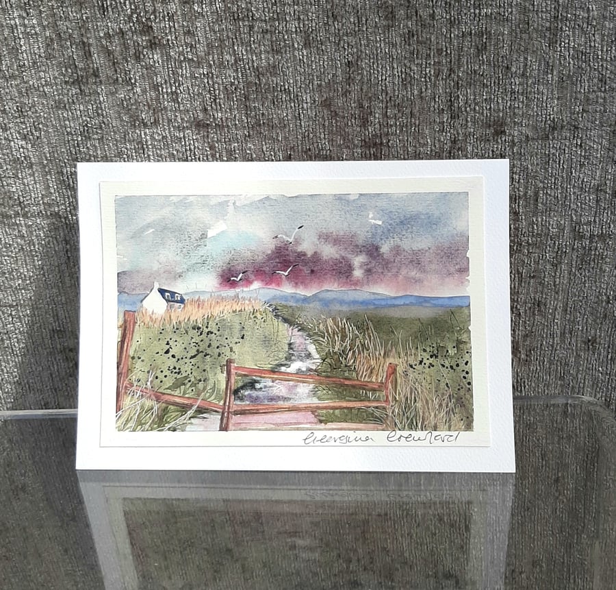 Evening Storm. Blank Card. Original Painting . Countryside Scene. 260125