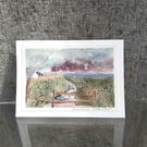 Evening Storm. Blank Card. Original Painting . Countryside Scene. 260125