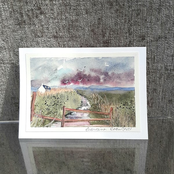 Evening Storm. Blank Card. Original Painting . Countryside Scene. 260125