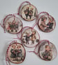 Set of 6 Vintage Christmas Ornaments, Decoupage Wood Slice Baubles