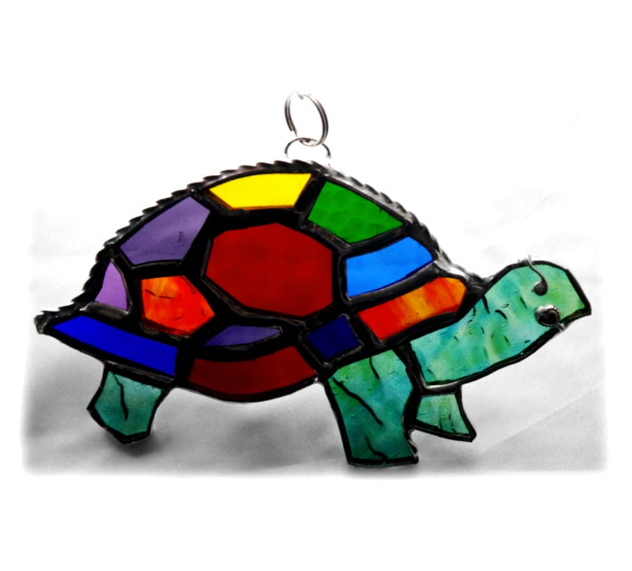 Tortoise Suncatcher Stained Glass Handmade Rainbow Turtle 