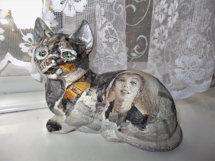 Original Artisan Decoupage Cat Ornament