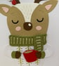 Handmade Hand Stitched Christmas Card Cosy Winter Reindeer - Image 2