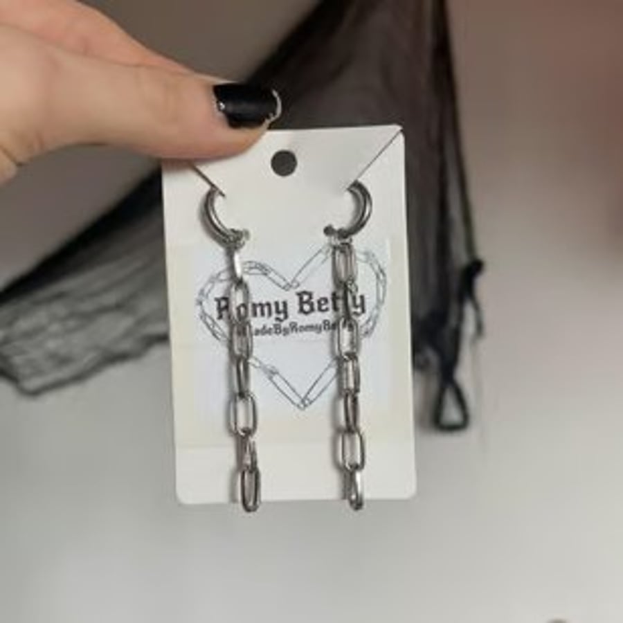 Image of Handmade Upcycled Chain Hoop Earrings 