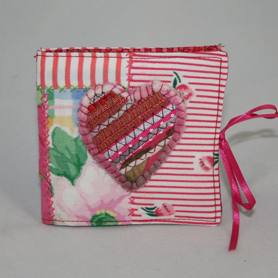 Embroidered Needle Book - Pink Heart 