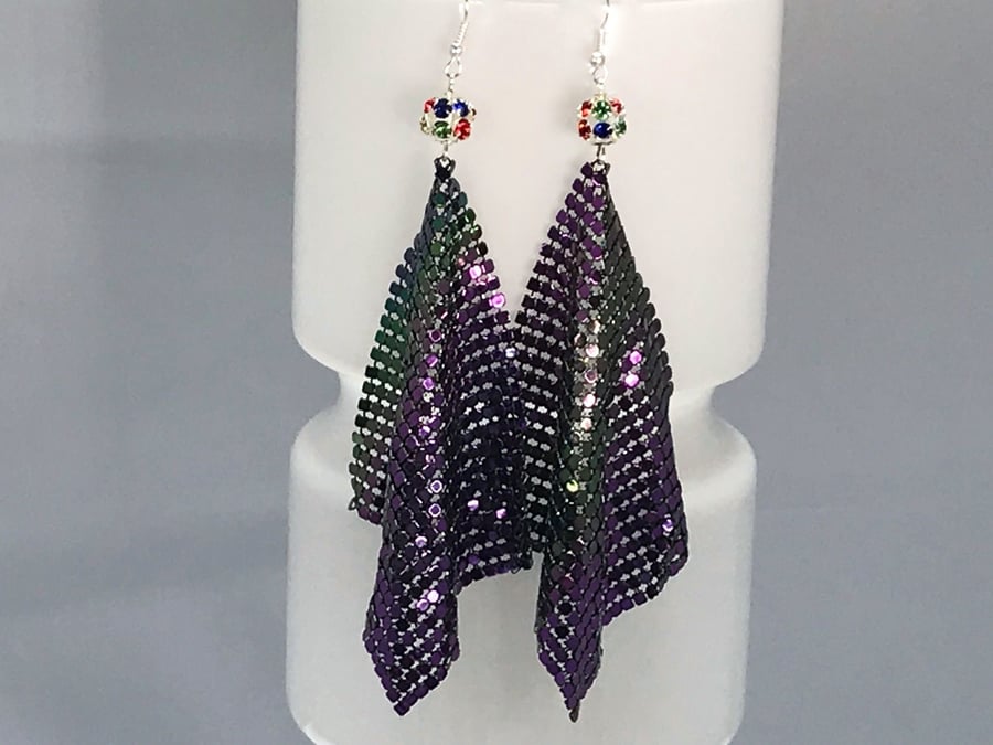 IRIDESCENT MESH EARRINGS disco cool petrol colours rainbow