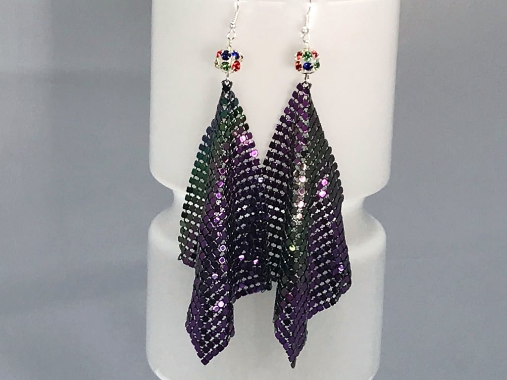 IRIDESCENT MESH EARRINGS disco cool petrol colours rainbow