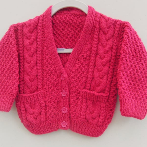 Unisex Hand Knitted Cabled Cardigan, Children's Clothes, Gift Ideas for Children