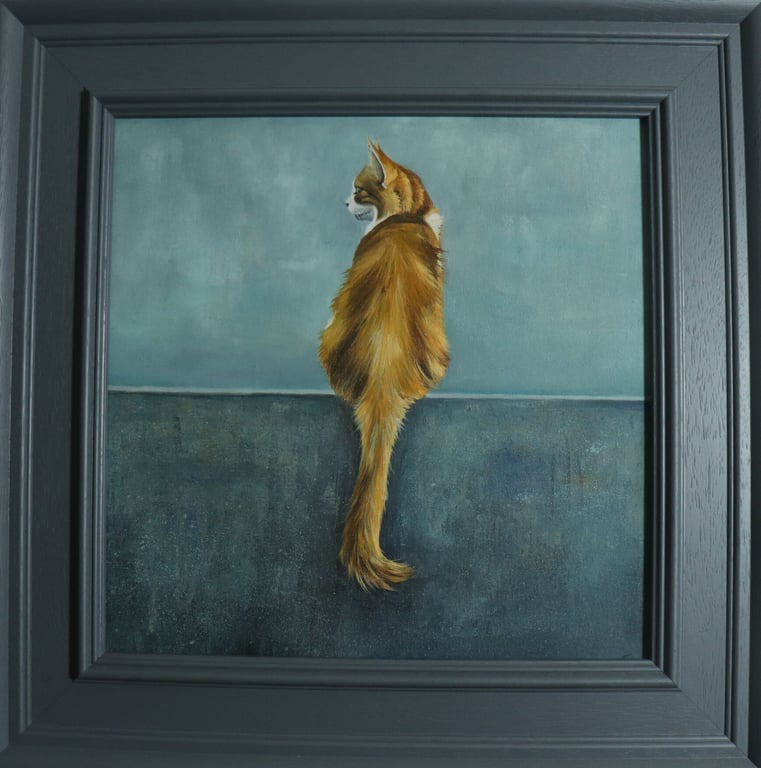Cat on a Wall Portrait, Painting of Cats, pet Portraiture, Art by Alex Jabore