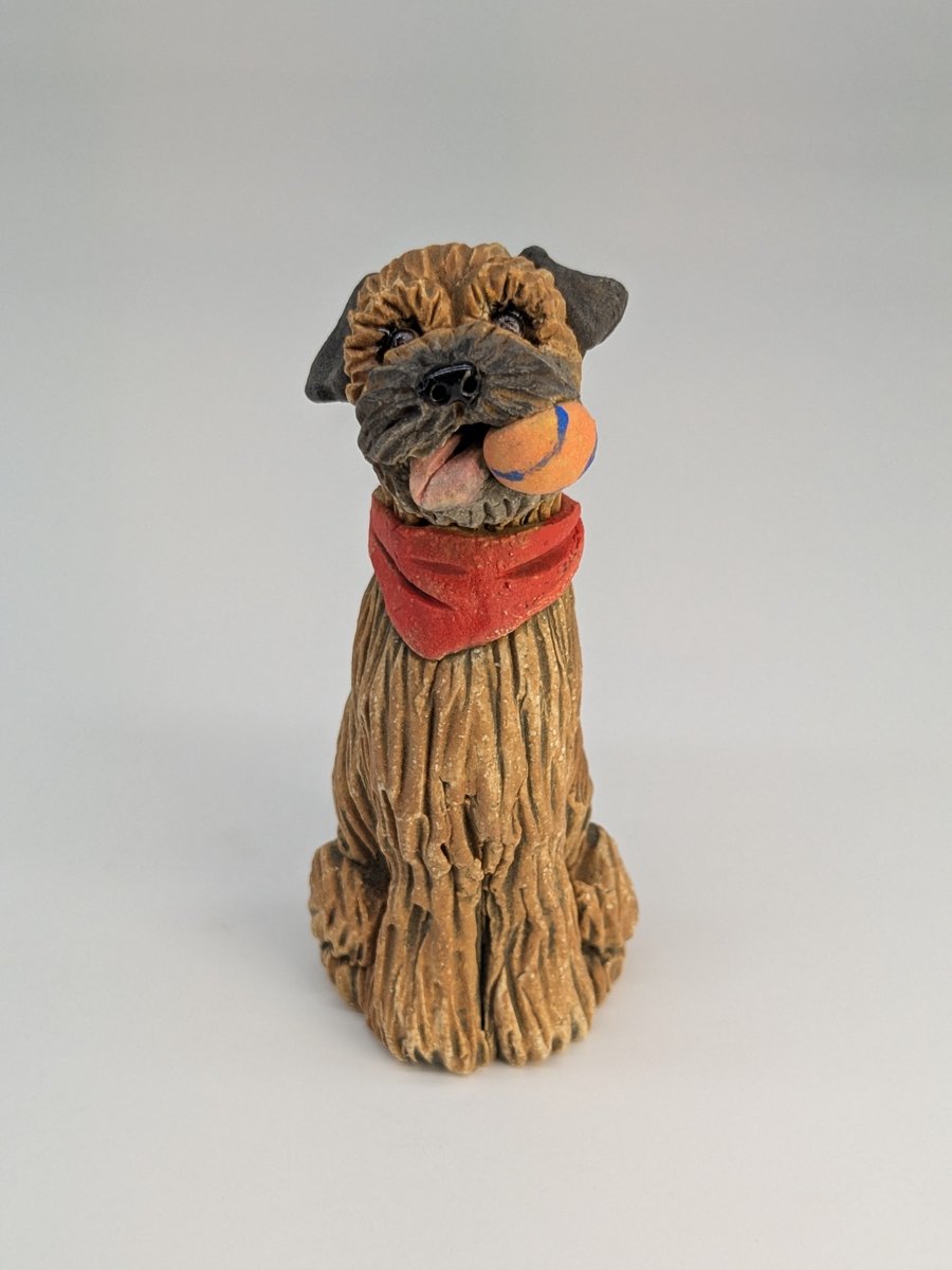 Mini Border Terrier with ball and neckerchief - 8