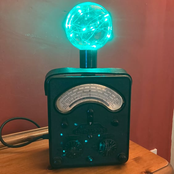 Steampunk Table Lamp, Upcycled 1945 Vintage Electrical Test Meter