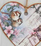 Decoupaged Wooden Hanging Heart 15cm (6"): Birds and Flowers design - Image 5