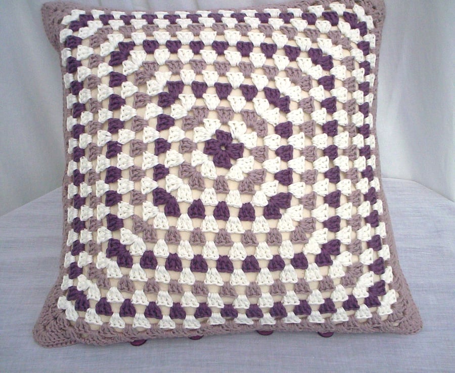 Organic cotton crochet cushion cover, granny square cushion cover,