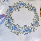 Hand-Embroidered Forget-Me-Not Linen Cushion – Lavender-Filled Floral Sachet