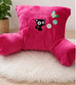 Handmade Pink Cuddle Cushion with Black Cat, Fuchsia Reading Pillow with Arms