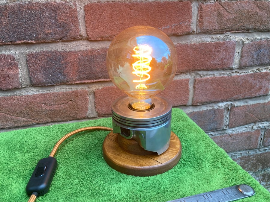 Piston Table Lamp, Decorative Upcycled Polished Engine Part