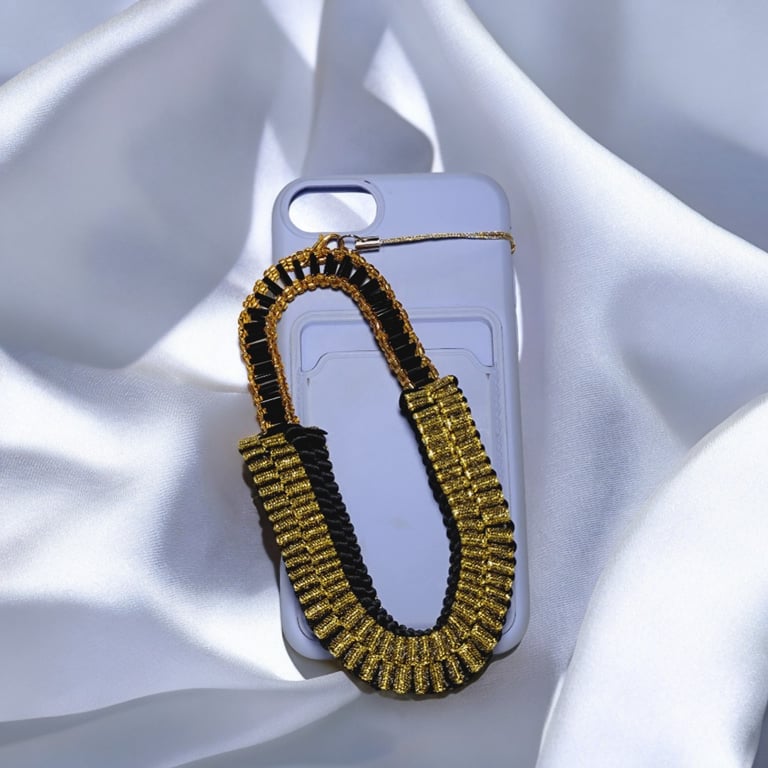 Egyptian-Style Black & Gold Beaded Phone Strap