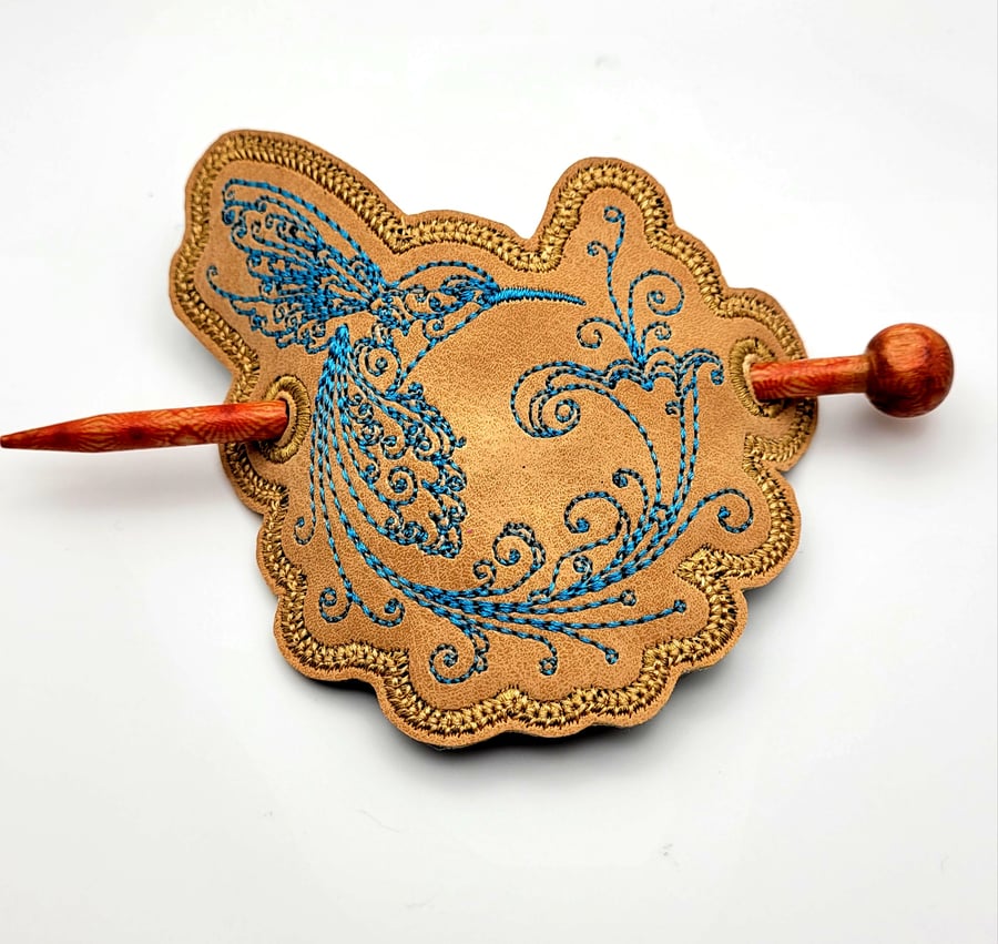 Humming Bird Hair Barrette Hair Pin with Stick Embroidered Handmade Accessories