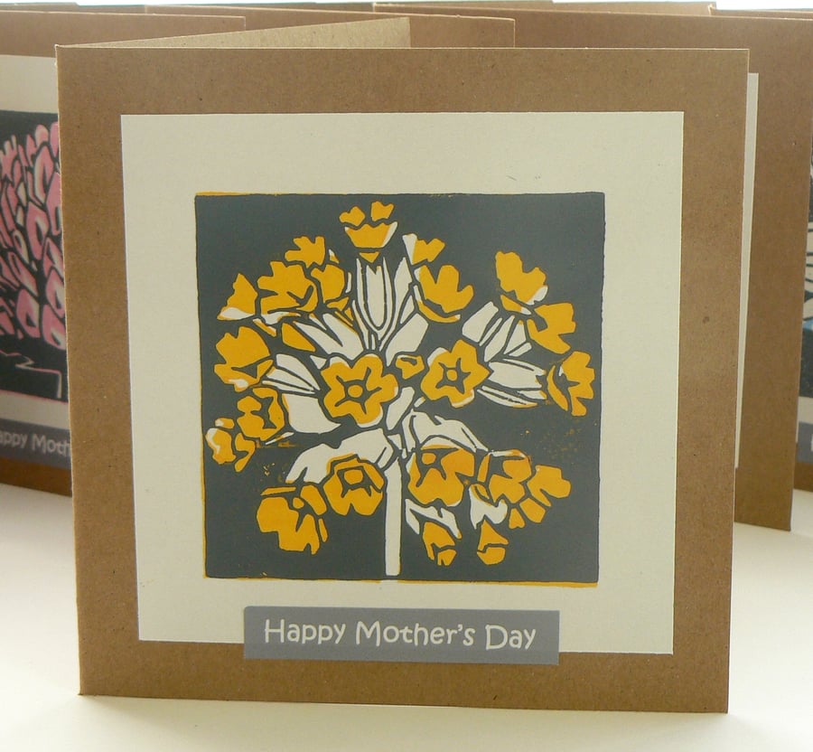 Cowslip hand printed linocut Mother's Day card