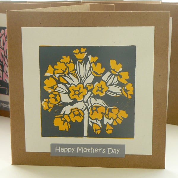 Cowslip hand printed linocut Mother's Day card