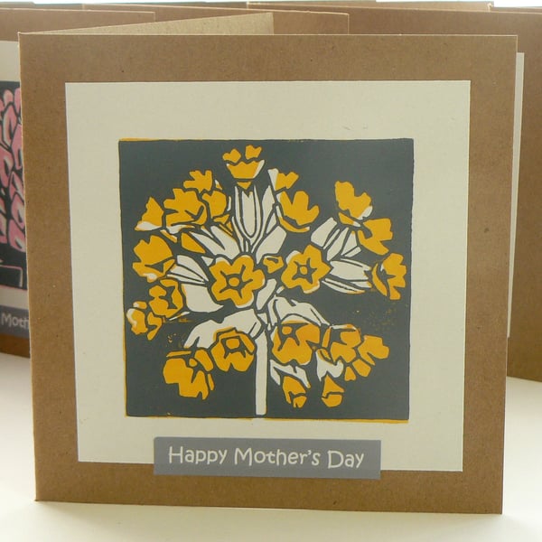 Cowslip hand printed linocut Mother's Day card